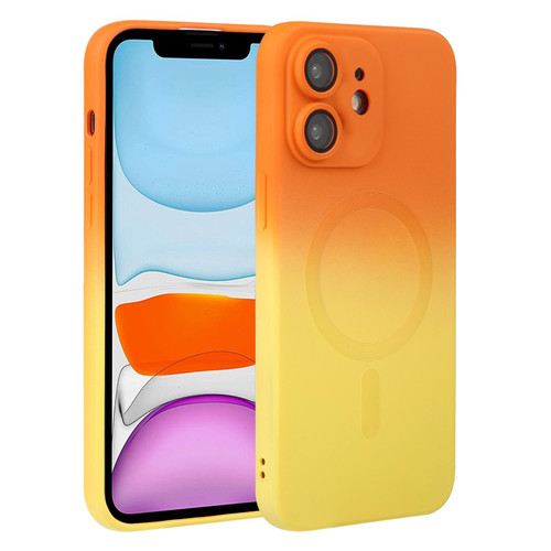 For iPhone 11 Liquid TPU Silicone Gradient MagSafe Phone Case(Orange Yellow)