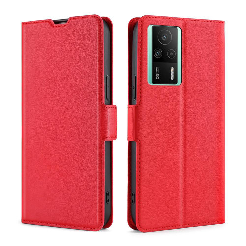 For Xiaomi Redmi K60E Ultra-thin Voltage Side Buckle Horizontal Flip Leather Phone Case(Red)