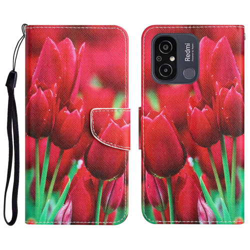 For Xiaomi Redmi 12C Colored Drawing Leather Phone Case(Tulips)