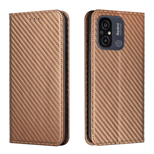 For Xiaomi Redmi 12C Carbon Fiber Texture Magnetic Flip Leather Phone Case(Brown)