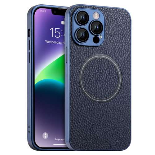 For iPhone 11 Pro Max Skin Feel Litchi Texture MagSafe Magnetic Phone Case(Blue)