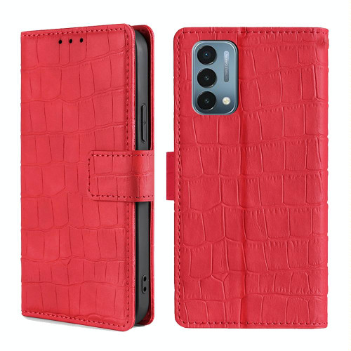 Skin Feel Crocodile Texture Magnetic Clasp Horizontal Flip PU Leather Case with Holder & Card Slots & Wallet For OnePlus Nord N200 5G(Red)