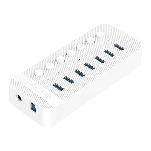 ORICO CT2U3-7AB-WH 7 In 1 Plastic Stripes Multi-Port USB HUB with Individual Switches, US Plug(White)