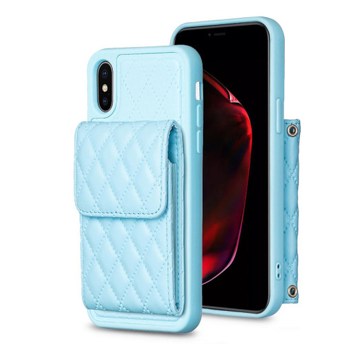 For iPhone XS Max Vertical Wallet Rhombic Leather Phone Case(Blue)