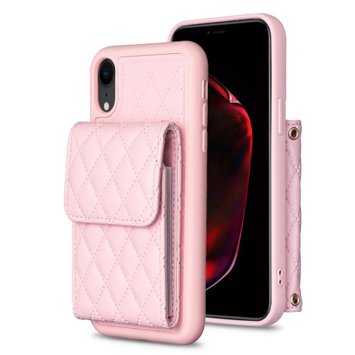 For iPhone XR Vertical Wallet Rhombic Leather Phone Case(Pink)