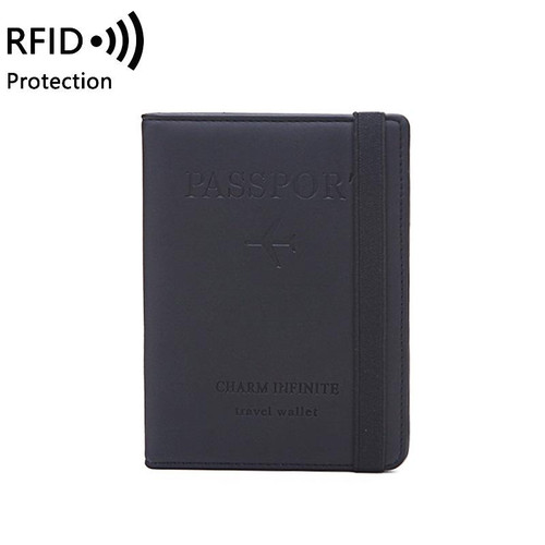 RFID Travel Passport Card Bag Elastic Band Protective Case(Black)