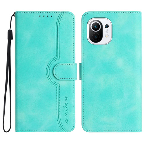 For Xiaomi Mi 11 Heart Pattern Skin Feel Leather Phone Case(Light Blue)