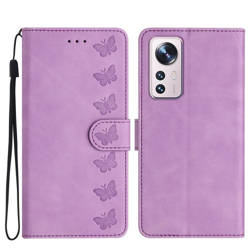 For Xiaomi 12 Lite Seven Butterflies Embossed Leather Phone Case(Purple)