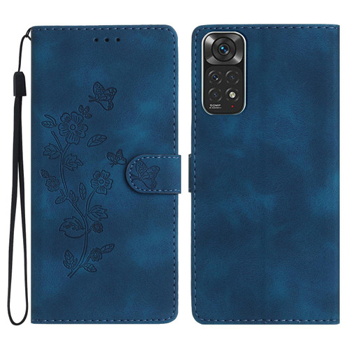 For Xiaomi Redmi Note 11 4G Global / Note 11S Flower Butterfly Embossing Pattern Leather Phone Case(Blue)