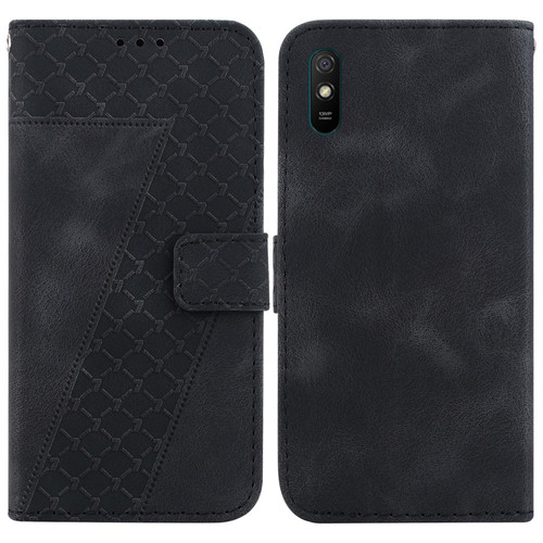 For Xiaomi Redmi 9A 7-shaped Embossed Leather Phone Case(Black)