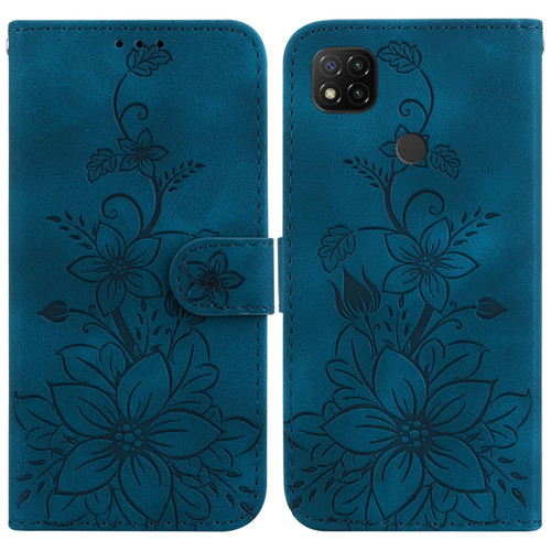 For Xiaomi Redmi 9C Lily Embossed Leather Phone Case(Dark Blue)