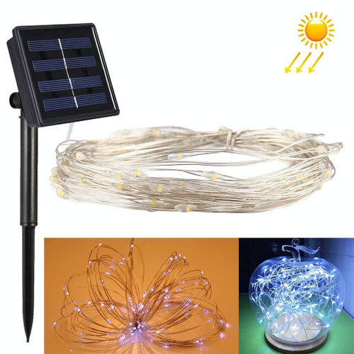 20m 200 LEDs SMD 0603 Solar Panel Silver Wire String Light Fairy Lamp Decorative Light, DC 5V (White Light)