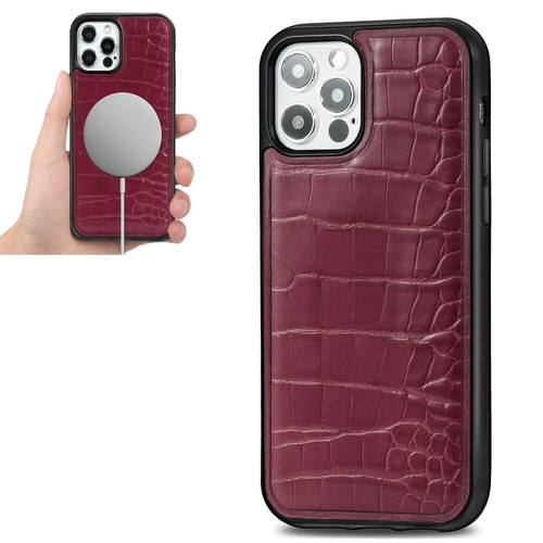 For iPhone 12 mini Crocodile Texture Embossing Magnetic PU + TPU Protective Magsafe Case (Red)