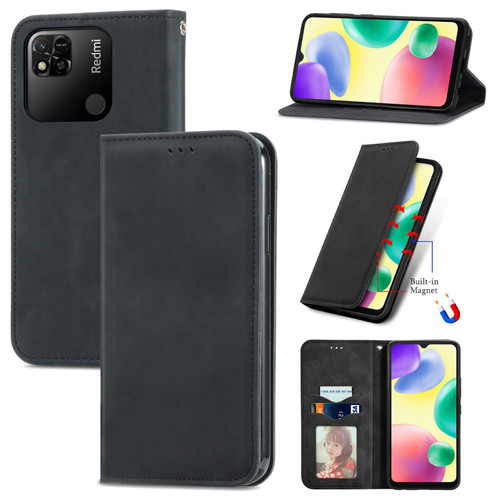 For Xiaomi Redmi 10A Retro Skin Feel Magnetic Leather Phone Case(Black)