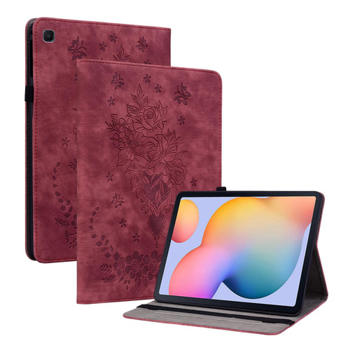 For Samsung Galaxy Tab S5e/T720/T725 Butterfly Rose Embossed Leather Tablet Case(Red)