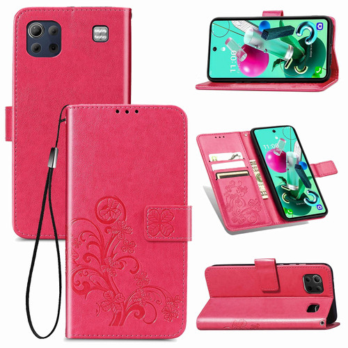 For LG K92 5G Four-leaf Clasp Embossed Buckle Mobile Phone Protection Leather Case with Lanyard & Card Slot & Wallet & Bracket Function(Magenta)
