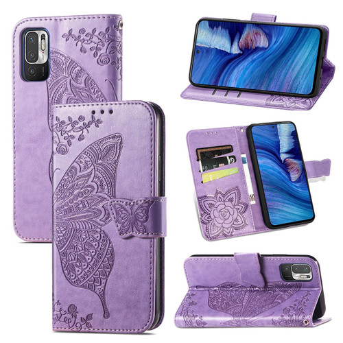 For Xiaomi Redmi Note10 5G Butterfly Love Flowers Embossed Horizontal Flip Leather Case with Holder & Card Slots & Wallet & Lanyard(Light Purple)