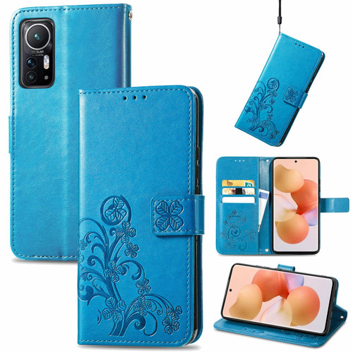 For Xiaomi 12 Four-leaf Clasp Embossed Leather Phone Case(Blue)