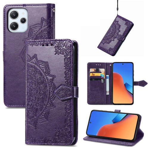 For Xiaomi Redmi 12 Mandala Flower Embossed Leather Phone Case(Purple)