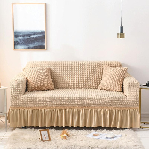 Living Room Stretch Full Coverage Skirt Style Sofa Cover, Size: Double M 145-185cm(One-color Beige) Living Room Stretch Full Coverage Skirt Style Sofa Cover, Size: Double M 145-185cm(One-color Beige)