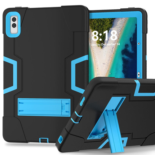 For Lenovo Tab M10 5G 10.6 inch Contrast Color Silicone PC Tablete Case with Holder(Black + Blue)