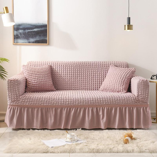 Living Room Stretch Full Coverage Skirt Style Sofa Cover, Size: Double M 145-185cm(One-color Pink) Living Room Stretch Full Coverage Skirt Style Sofa Cover, Size: Double M 145-185cm(One-color Pink)