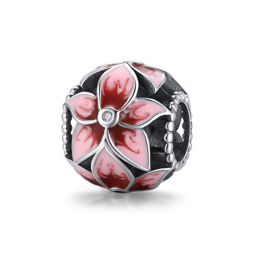 S925 Sterling Silver Pink Flowers Beads DIY Bracelet Necklace Accessories