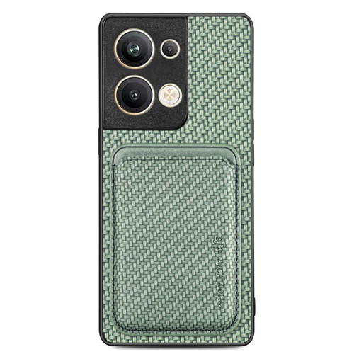 For OPPO Reno9 Carbon Fiber Leather Card Magsafe Phone Case(Green)