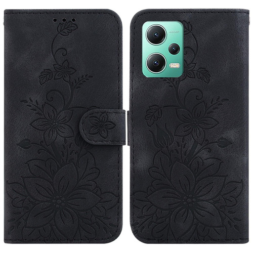 For Xiaomi Redmi Note 12 5G Global/Poco X5 Lily Embossed Leather Phone Case(Black) For Xiaomi Redmi Note 12 5G Global/Poco X5 Lily Embossed Leather Phone Case(Black)