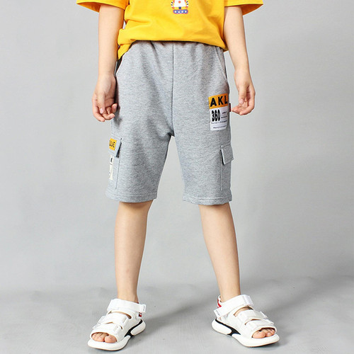 Boys Fashion Label Short Pants Overalls (Color:Grey Size:120cm)