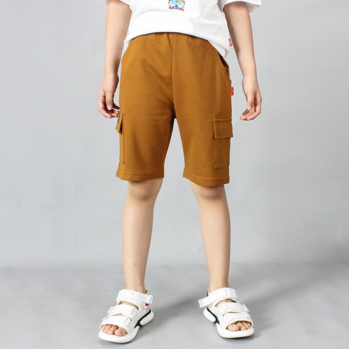 Boys Cotton Casual Overalls Shorts (Color:Chocolate Size:120cm)