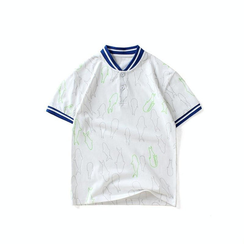 Boys Short Sleeve T-shirt Polo Shirt (Color:White Size:130cm)