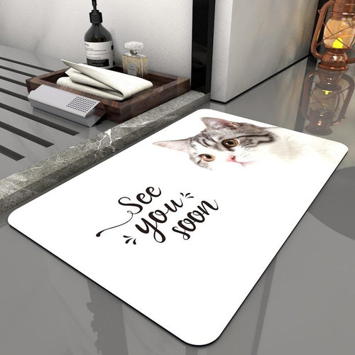 Bathroom Toilet Quick-Drying Absorbent Non-Slip Mats Diatom Ma, Size: 60 x 40 cm(Cute Cat)