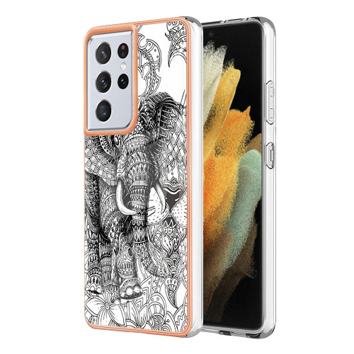 For Samsung Galaxy S21 Ultra 5G Electroplating Marble Dual-side IMD Phone Case(Totem Elephant)