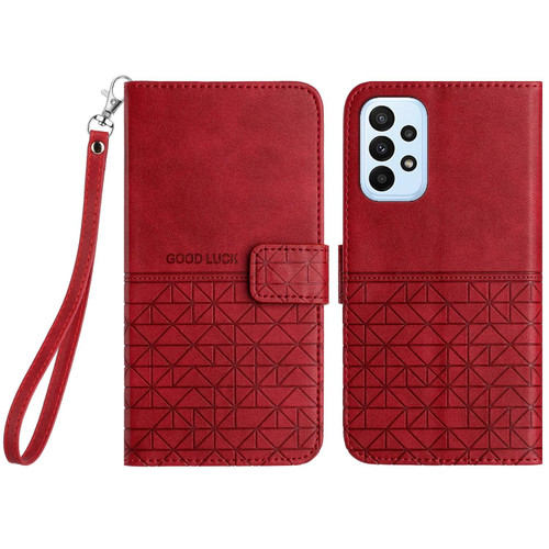 For Samsung Galaxy A33 4G / 5G Rhombic Texture Leather Phone Case with Lanyard(Red)