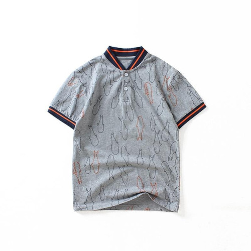 Boys Short Sleeve T-shirt Polo Shirt (Color:Grey Size:120cm)