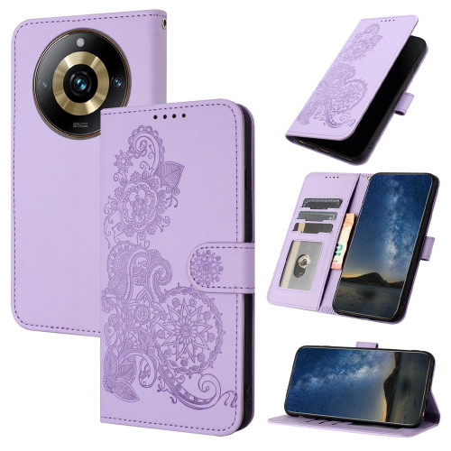 For Realme 11 Pro Datura Flower Embossed Flip Leather Phone Case(Purple)