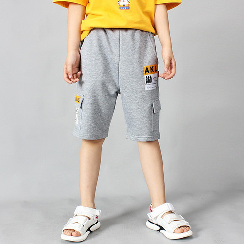 Boys Fashion Label Short Pants Overalls (Color:Grey Size:140cm)