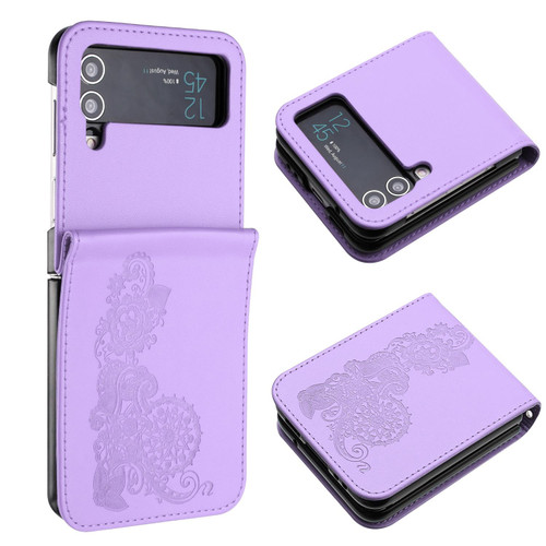 For Samsung Galaxy Z Flip3 5G Datura Flower Embossed Flip Leather Phone Case(Purple)