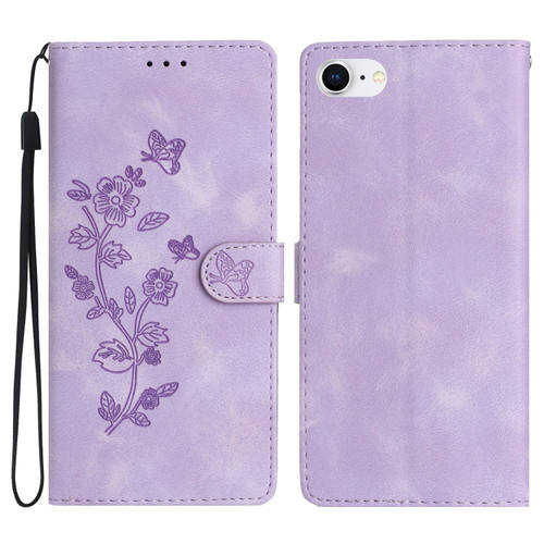 For iPhone SE 2022/2020 / 8 / 7 / 6 Flower Embossing Pattern Leather Phone Case(Purple)