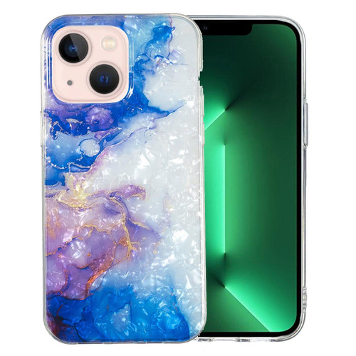 For iPhone 15 Plus IMD Shell Pattern TPU Phone Case(Sky Blue Purple Marble)