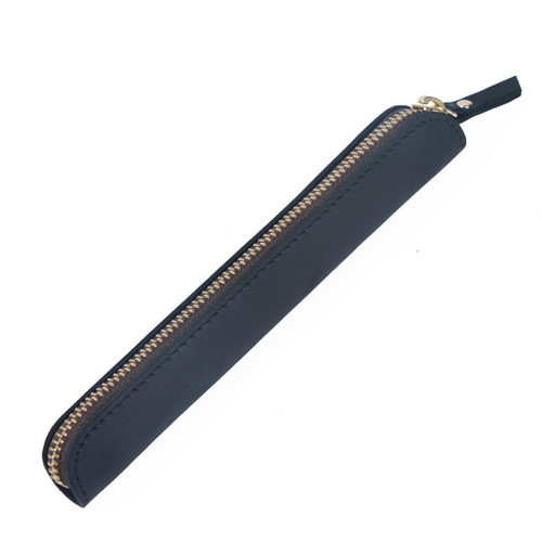 Retro Simple Leather Stylus Leather Zipper Pen Protection Case Crazy Horse Skin Mini Pen Case( Black)