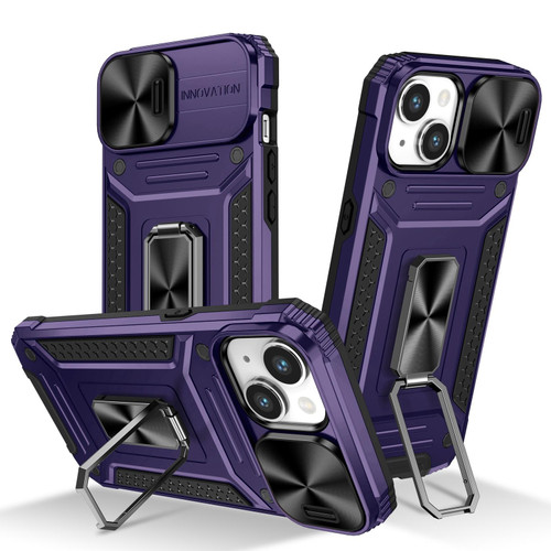 For iPhone 14 Camshield Robot TPU Hybrid PC Phone Case(Purple)