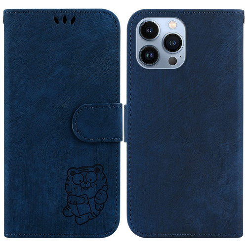 For iPhone 15 Pro Little Tiger Embossed Leather Phone Case(Dark Blue)