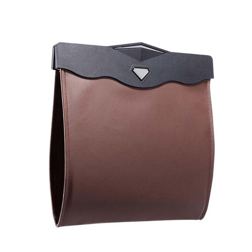 Car Trash Can Car Chair Back Hanging Storage Box Hidden Folding Storage Bag With LED Light(Mocha Brown)