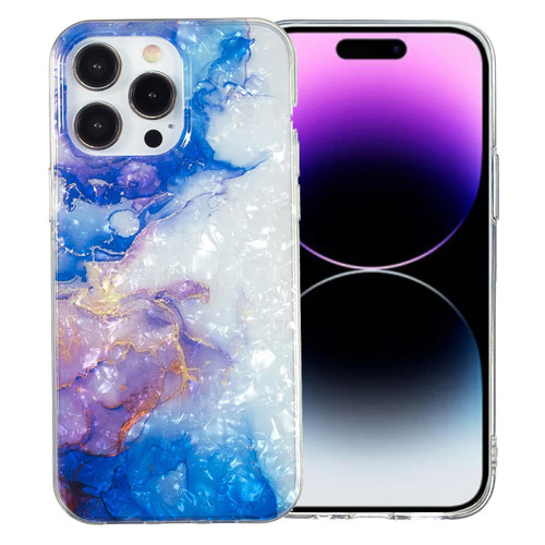 For iPhone 14 Pro Max IMD Shell Pattern TPU Phone Case(Sky Blue Purple Marble)