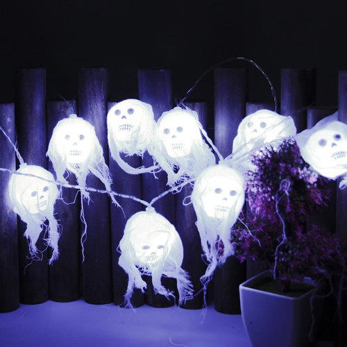 Halloween LED White Yarn Skull Ghost Festival Horror Atmosphere Decorative Lights, Style: 5m 20 Lights (White)