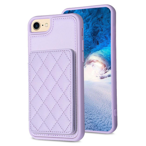 For iPhone SE 2022 / 2020 / 8 / 7 BF25 Square Plaid Card Bag Holder Phone Case(Purple)