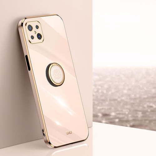 For OPPO A92s XINLI Straight 6D Plating Gold Edge TPU Shockproof Case with Ring Holder(Pink)