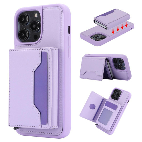 For iPhone 14 Pro RFID Anti-theft Detachable Card Bag Leather Phone Case(Purple) For iPhone 14 Pro RFID Anti-theft Detachable Card Bag Leather Phone Case(Purple)